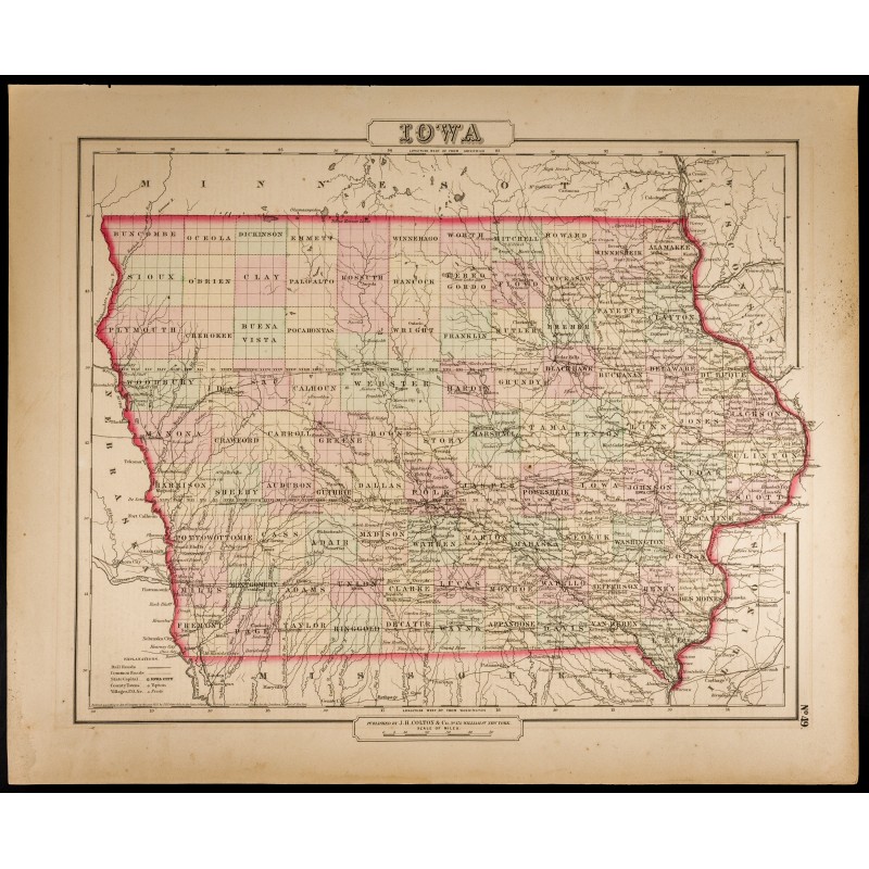 Gravure de 1857 - État américain de l'Iowa - Carte ancienne - 1