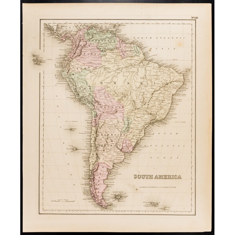 Gravure de 1857 - Carte ancienne d'Amérique du Sud - 1