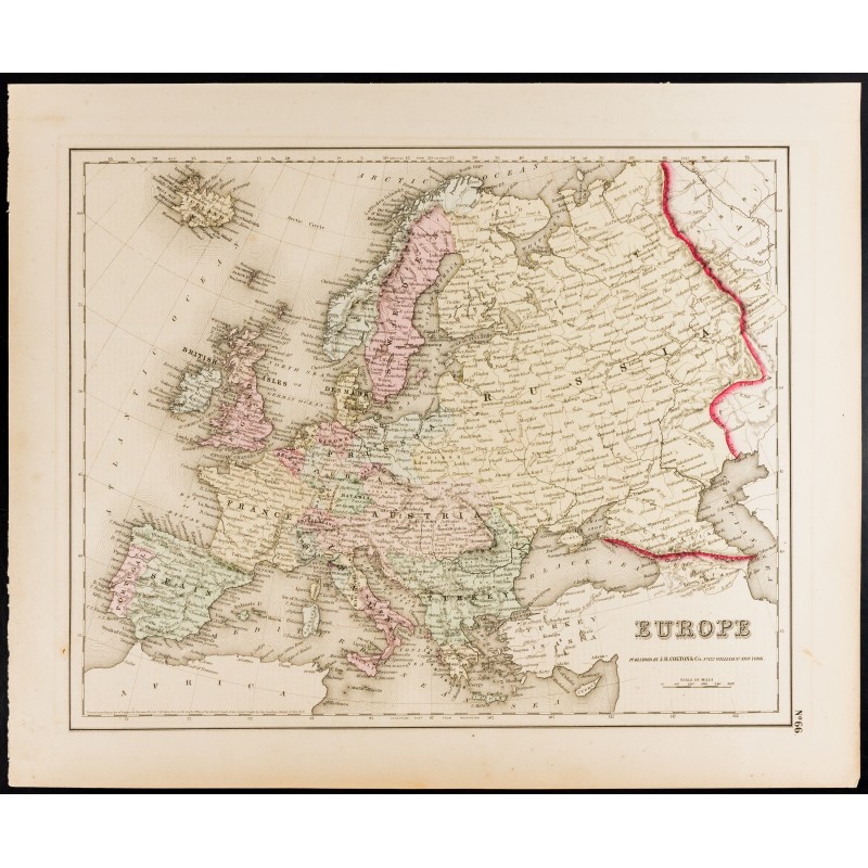 Gravure de 1857 - Carte ancienne d'Europe - 1