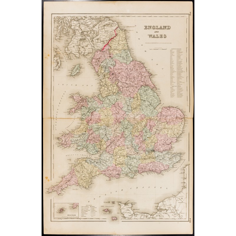 Gravure de 1857 - Grande carte ancienne d'Angleterre - 1