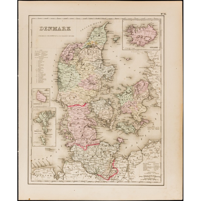 Gravure de 1857 - Carte ancienne du Danemark - 1
