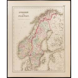 Gravure de 1857 - Carte ancienne de Suède et Norvège - 1