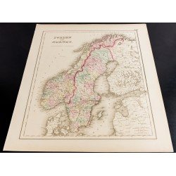 Gravure de 1857 - Carte ancienne de Suède et Norvège - 2