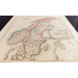 Gravure de 1857 - Carte ancienne de Suède et Norvège - 3