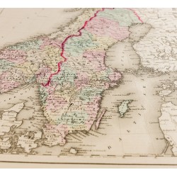 Gravure de 1857 - Carte ancienne de Suède et Norvège - 4