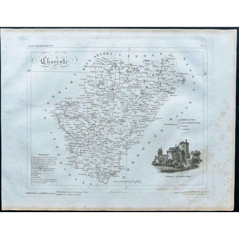 Gravure de 1830 - Carte ancienne de la Charente - 1