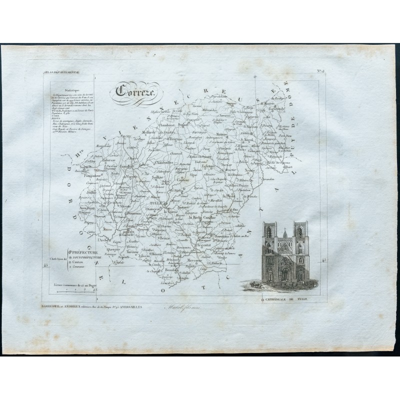 Gravure de 1830 - Carte ancienne de la Corrèze - 1