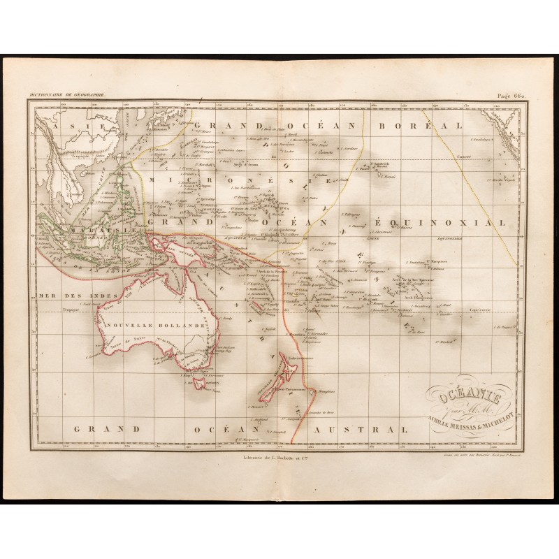 Gravure de 1847 - Carte de l'Océanie - 1