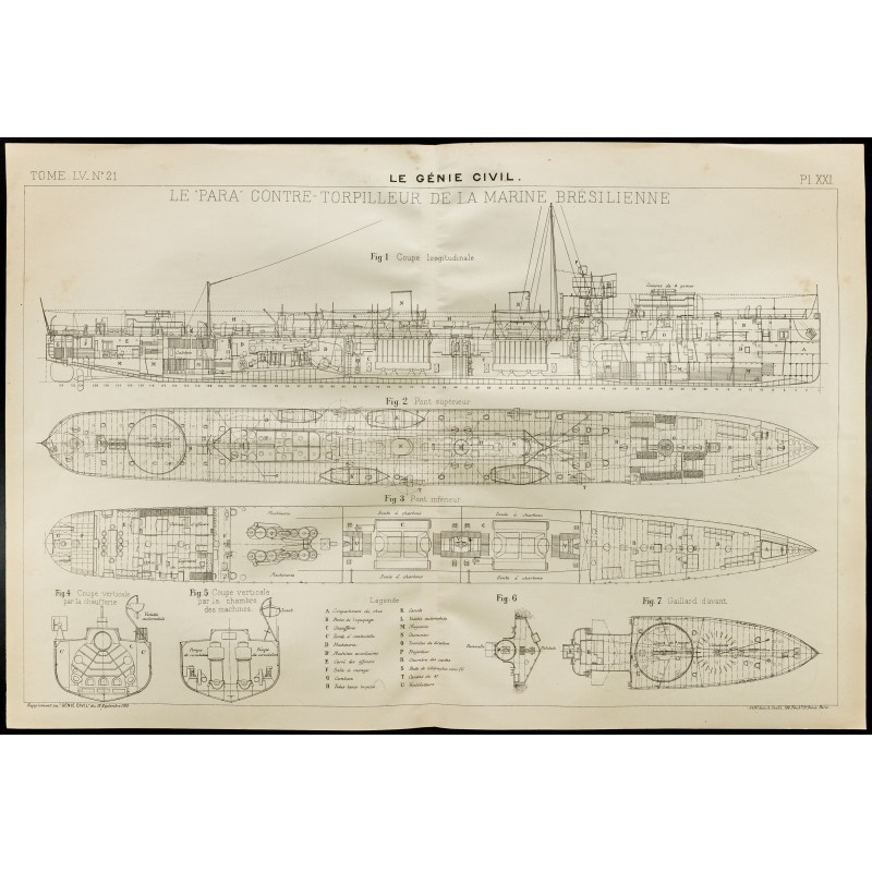 Gravure de 1909 - Plan du Para contre torpilleur - 1