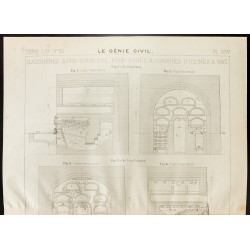 Gravure de 1909 - Plan ancien d'usine à gaz et gazogènes. - 2