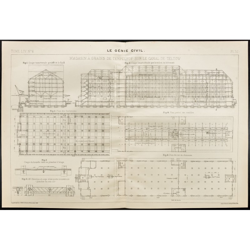 Gravure de 1908 - Magasins à grains de Tempelhof - 1