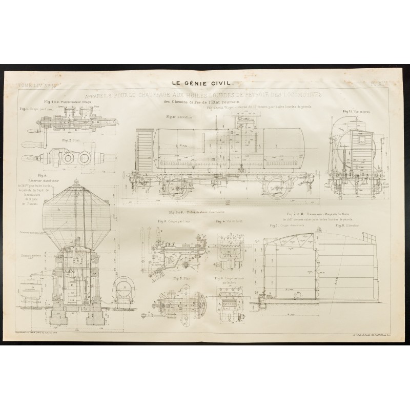 Gravure de 1909 - Appareil de chauffage des locomotives - 1