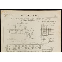 Gravure de 1909 - Plan ancien d'une usine hydro-électrique - 2