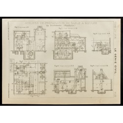 Gravure de 1909 - Plan ancien d'un atelier de sable à mouler - 1