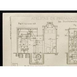 Gravure de 1909 - Plan ancien d'un atelier de sable à mouler - 2