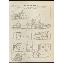 Gravure de 1909 - Plan ancien d'une déchargeuse à succion - 1