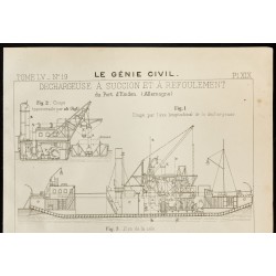 Gravure de 1909 - Plan ancien d'une déchargeuse à succion - 2