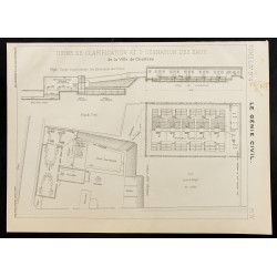 Gravure de 1908 - Plan ancien d'une station d'épuration - 1