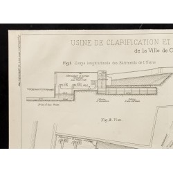 Gravure de 1908 - Plan ancien d'une station d'épuration - 2