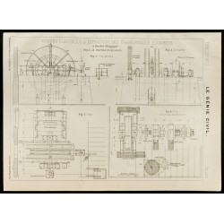 Gravure de 1909 - Belgique, plan ancien d'une machine d'extraction, à Baulet. 1909, Charbon - 1