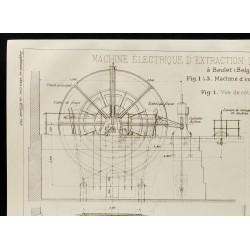 Gravure de 1909 - Belgique, plan ancien d'une machine d'extraction, à Baulet. 1909, Charbon - 2