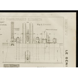 Gravure de 1909 - Belgique, plan ancien d'une machine d'extraction, à Baulet. 1909, Charbon - 3