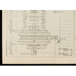 Gravure de 1909 - Belgique, plan ancien d'une machine d'extraction, à Baulet. 1909, Charbon - 4