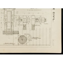 Gravure de 1909 - Belgique, plan ancien d'une machine d'extraction, à Baulet. 1909, Charbon - 5
