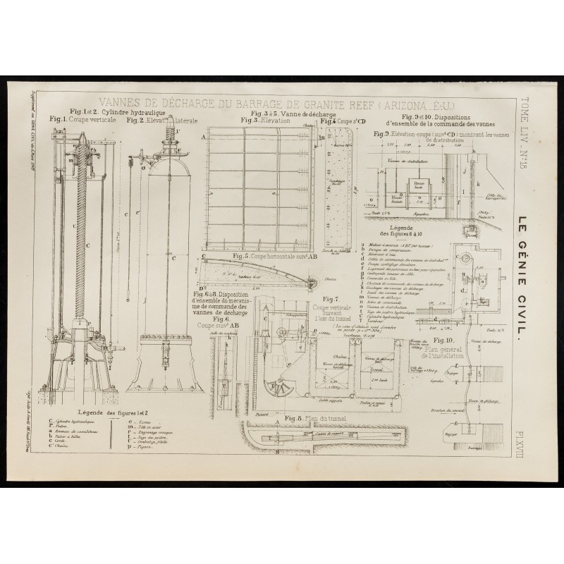 Gravure de 1909 - Vannes du Barrage de Granite Reef - 1