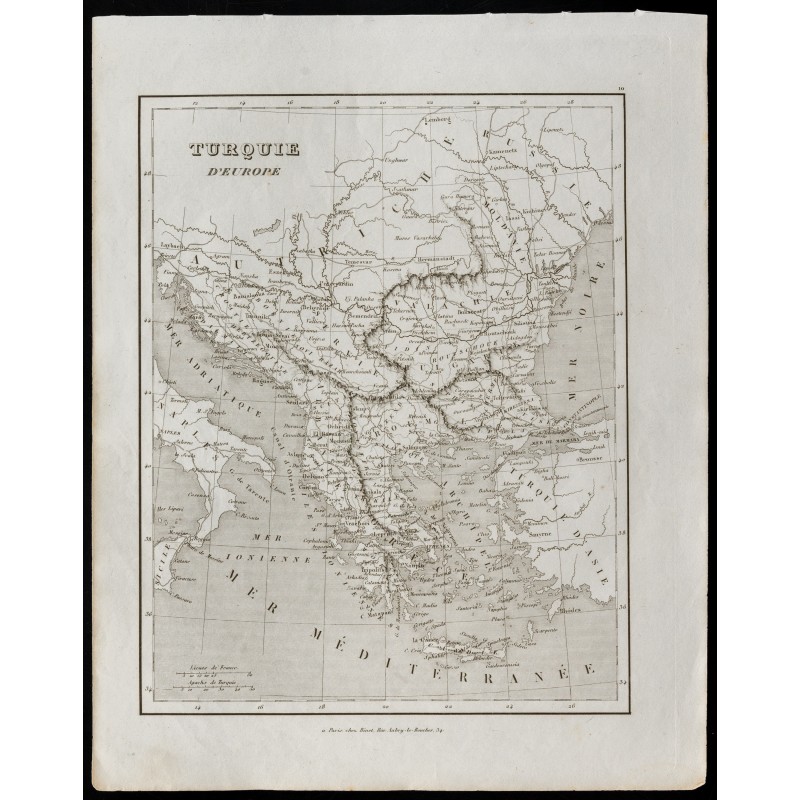 Gravure de 1836 - Carte ancienne de la Turquie d'Europe - 1