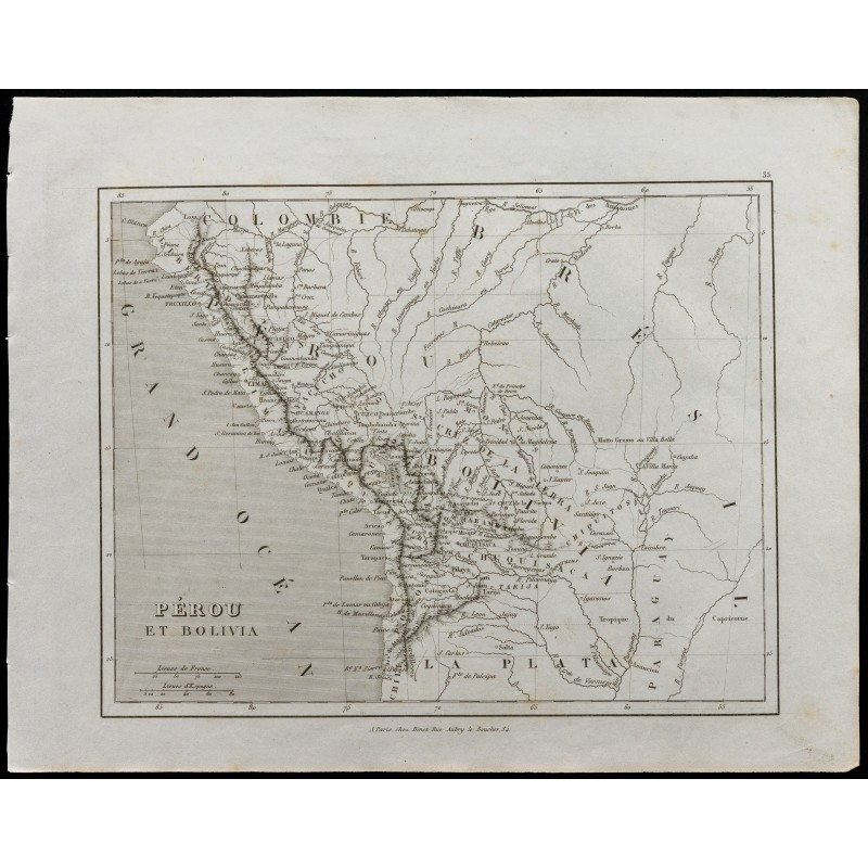 Gravure de 1836 - Carte ancienne du Pérou et Bolivie - 1