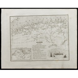 Gravure de 1836 - Carte ancienne de l'Alger et Algérie - 1