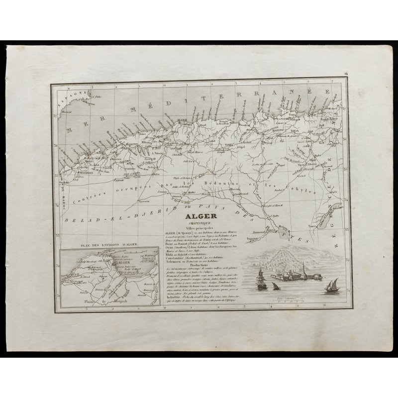 Gravure de 1836 - Carte ancienne de l'Alger et Algérie - 1