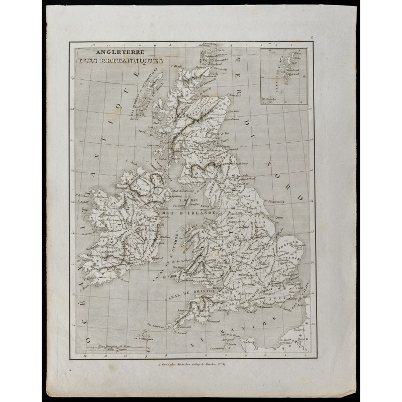 Gravure de 1836 - Carte ancienne des Iles britanniques - 1