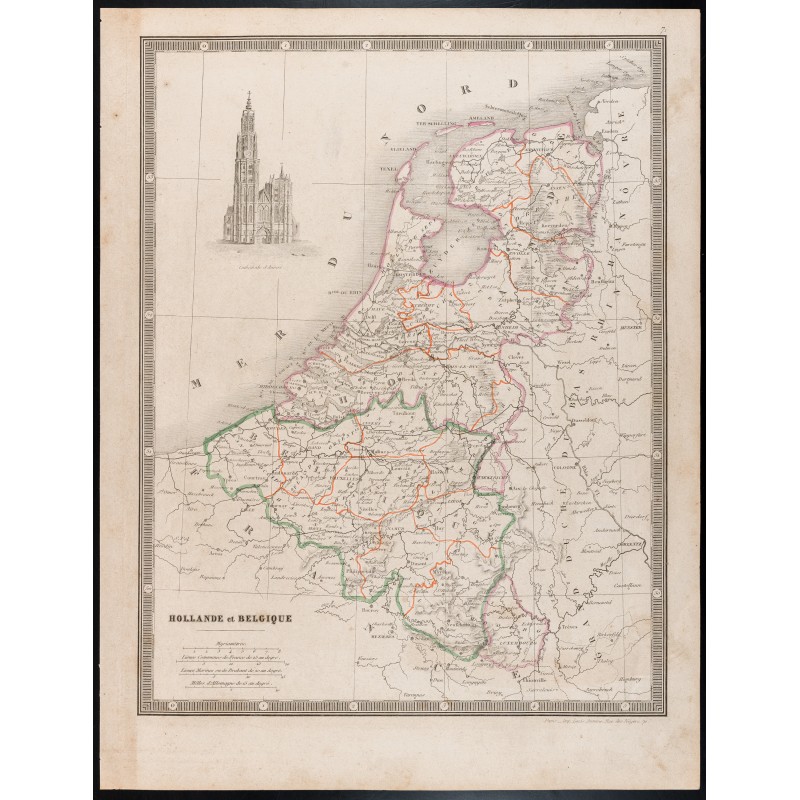 Gravure de 1835 - Carte ancienne de Hollande et de Belgique. - 1