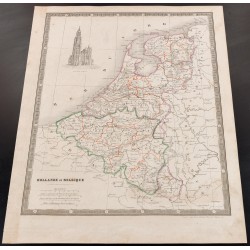 Gravure de 1835 - Carte ancienne de Hollande et de Belgique. - 2