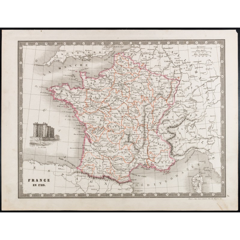 Gravure de 1835 - Carte ancienne de la France en 1789 - 1