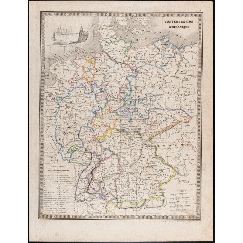 Gravure de 1835 - Carte de la Confédération germanique - 1