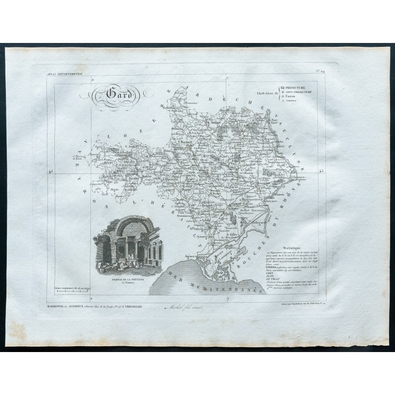 Alé Ancien Carte De Gard France Nimes Ales Bagnols Sur Ceze Beaucaire Vauvert 1853 