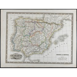 Gravure de 1835 - Carte de l'Espagne et du Portugal - 1