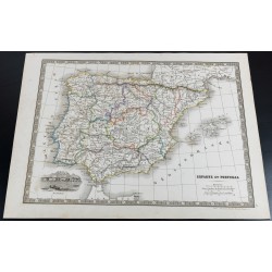 Gravure de 1835 - Carte de l'Espagne et du Portugal - 2