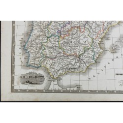 Gravure de 1835 - Carte de l'Espagne et du Portugal - 3