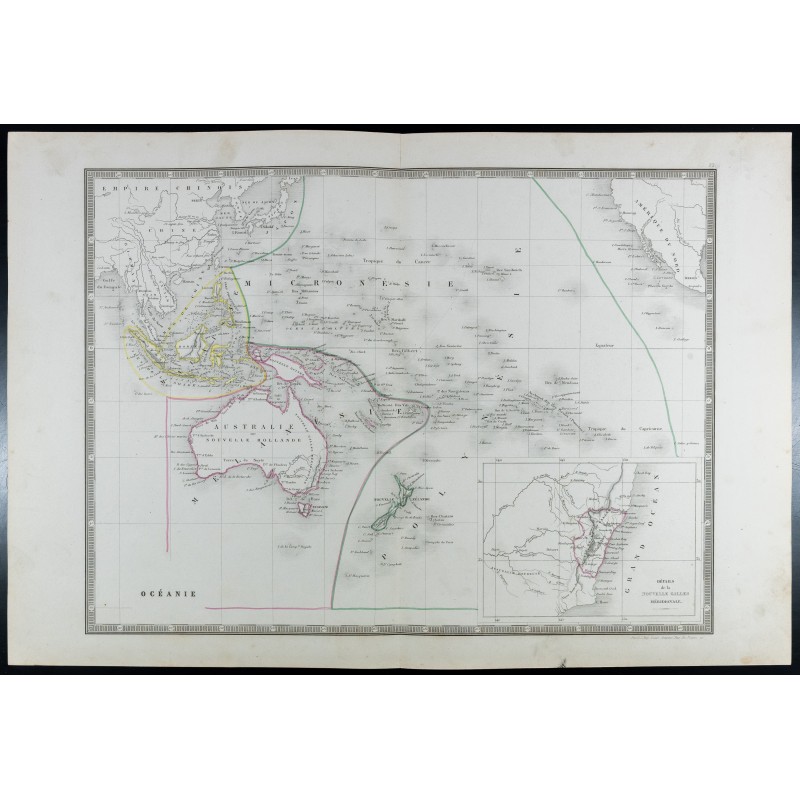 Gravure de 1835 - Carte de l'Océanie et de l'Australie - 1