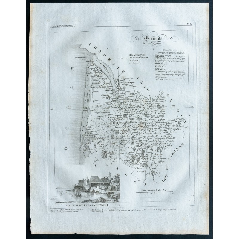 Gravure de 1830 - Carte ancienne de la Gironde - 1