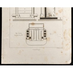 Gravure de 1852 - Plan de cheminée et chauffage - Physique - 3