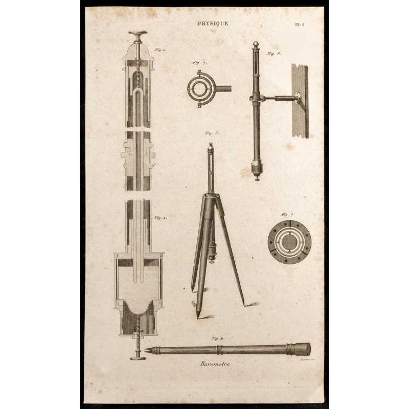 Gravure de 1852 - Plan d'un baromètre - Physique - 1