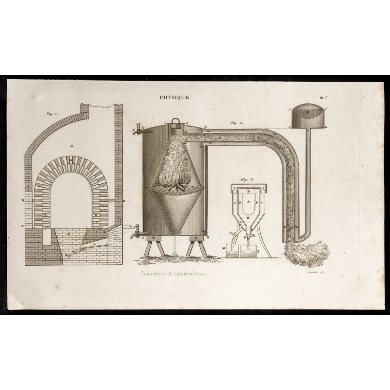 Gravure de 1852 - Calorifères et Calorimètres - Physique - 1