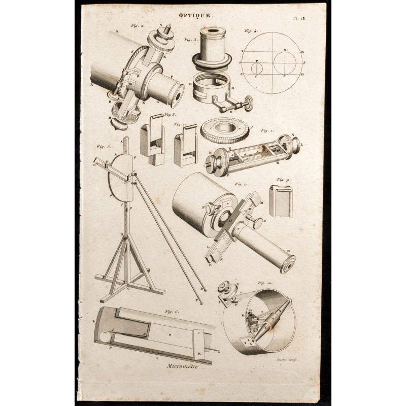 Gravure de 1852 - Micromètre - Instrument de mesure - Optique - 1