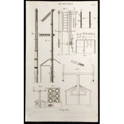 Gravure de 1852 - Télégraphe aérien - Arts mécaniques - 1