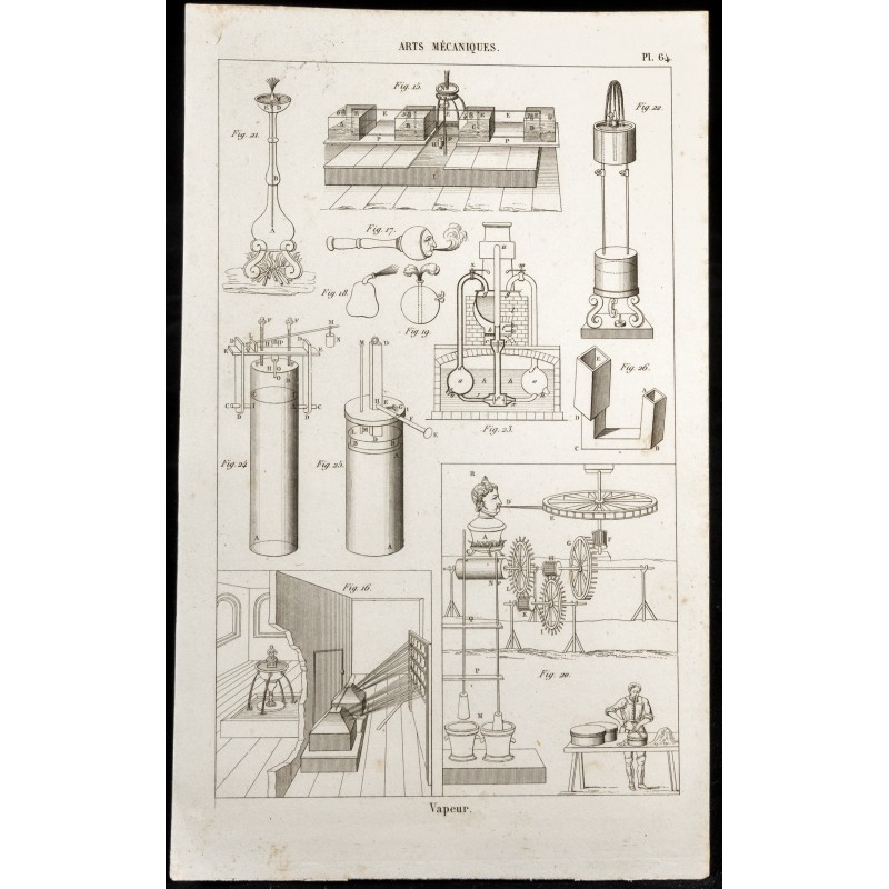 Gravure de 1852 - Énergie de la vapeur - Arts mécaniques - 1